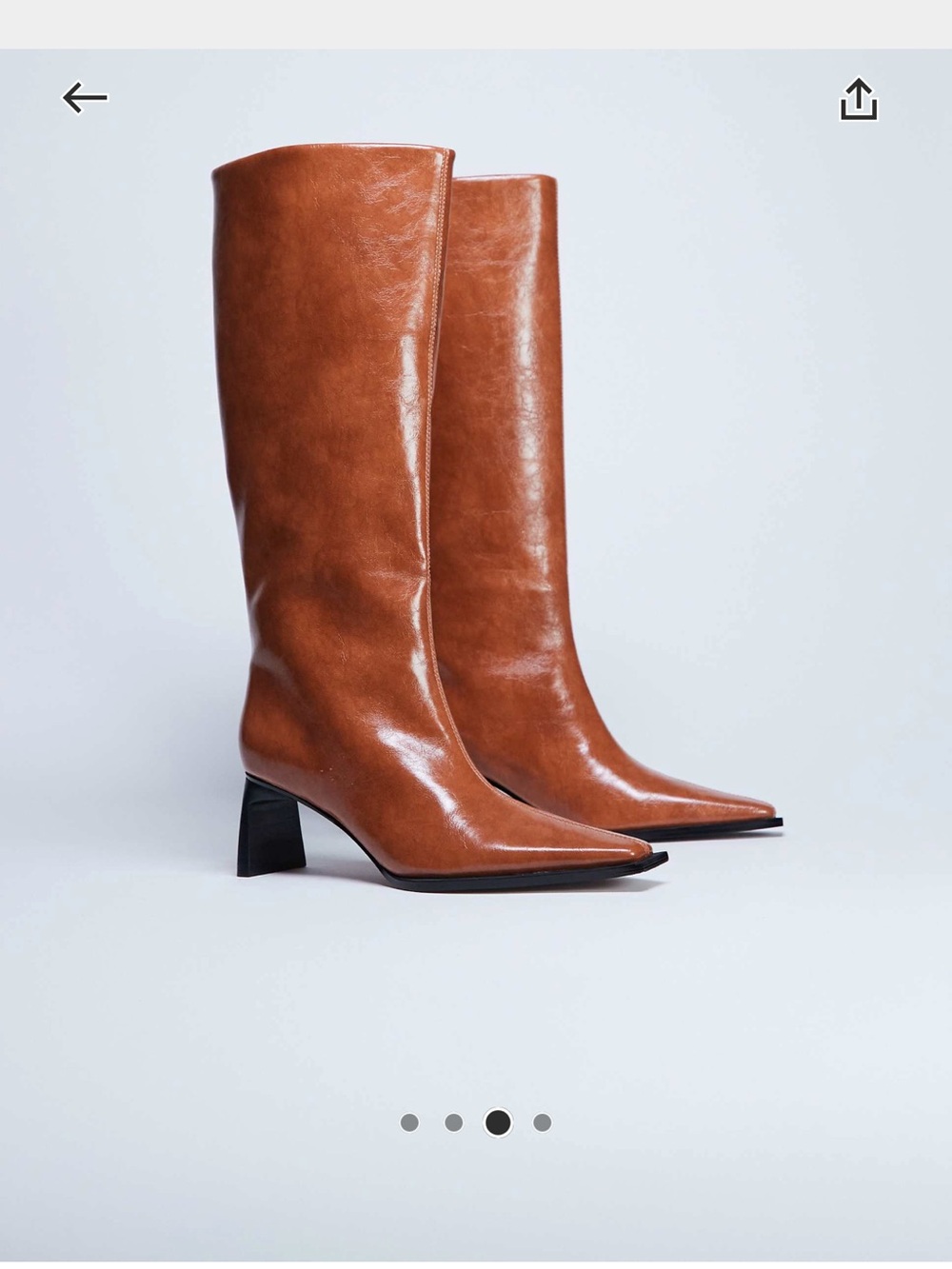 TOPSHOP FAUX LEATHER Tan Knee-High Pointed Toe Block Heel Boots US size 6